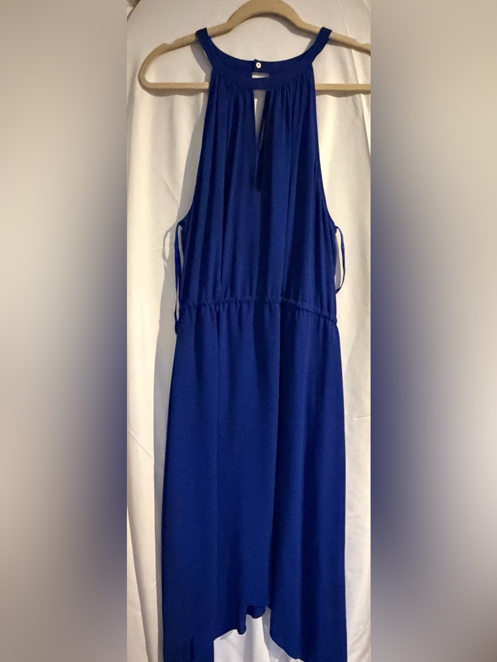 BCBGMaxAzria Royal Blue Asymmetrical Halter Dress